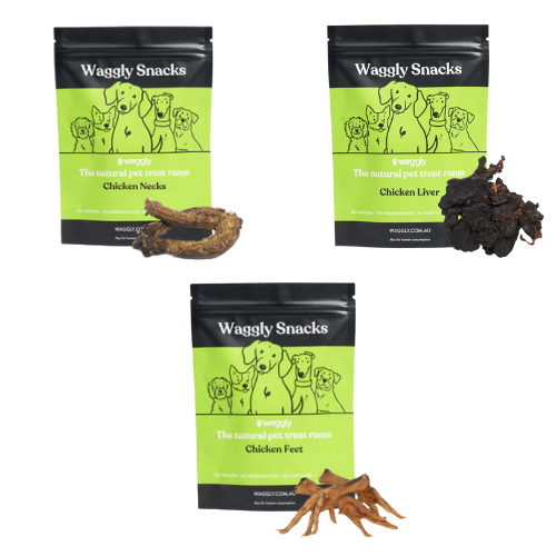 Waggly Snacks Chicken Snack & Chew Bundle - chicken feet, liver, and neck treats