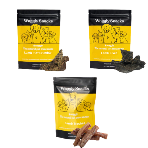 Waggly Snacks Bundle with Lamb Dog Treats - lamb puff, liver, and trachea treats