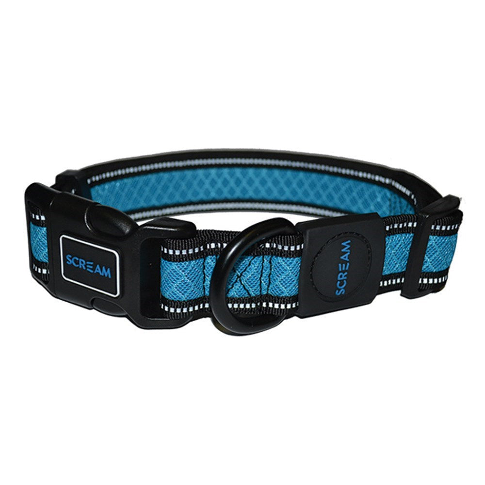 Scream Reflective Adjustable Collar Loud Blue - durable padded dog collar
