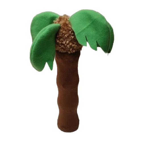 Waggly 2-in-1 Squeaky Palm Dog Toy - plush palm tree with rubber stick inside

