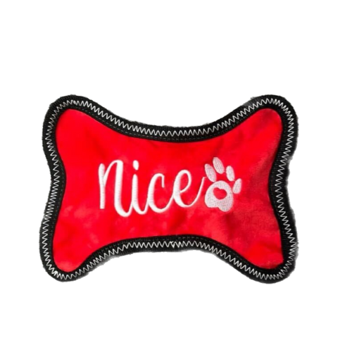 Waggly DuraPlay Festive Bone Dog Toy - no stuffing strong stitch plush toy
