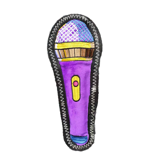 Waggly DuraPlay Mic Drop Dog Toy - no stuffing strong stitch plush microphone
