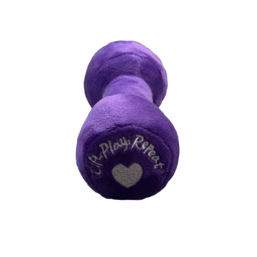Waggly Power Lift Workout Plush Dog Toy - soft dumbbell squeaker toy
