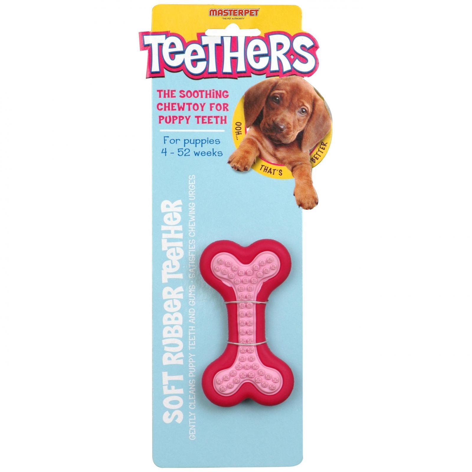 Yours Droolly Playmates Teethers Dental Bone Massager Dog Toy - puppy teething toy - Pink
