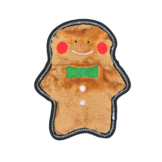 ZippyPaws Holiday Z-Stitch Gingerbread Man Dog Toy - durable festive squeaker toy
