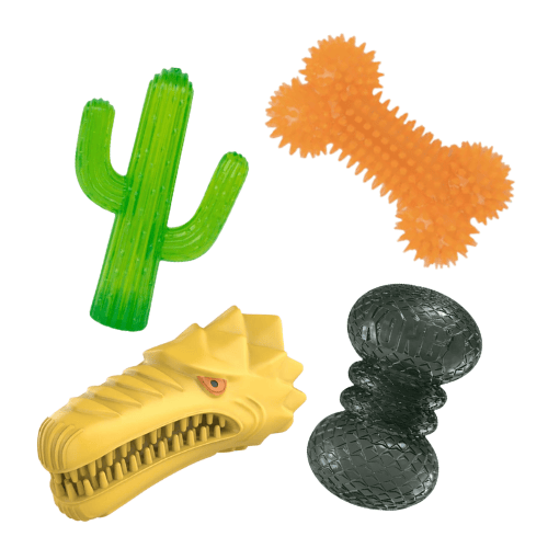 Happy Paws Chomp & Chew Dog Toy Bundle - rubber squeaky toy set
